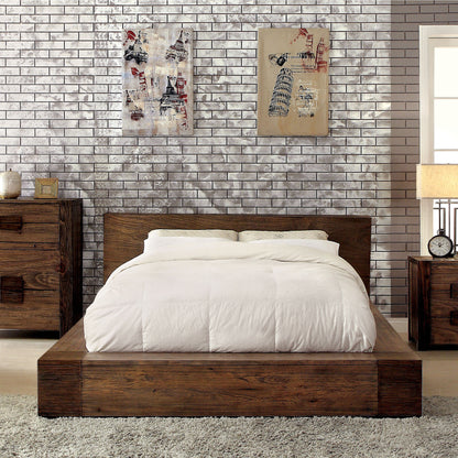 Moline I Transitional Low Profile Queen Platform Bed in Rustic Natural Tone - living-essentials