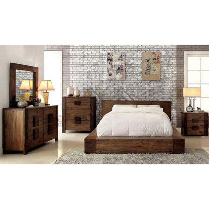 Moline I Transitional Low Profile Queen Platform Bed in Rustic Natural Tone - living-essentials