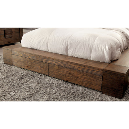 Moline II Transitional Low Profile California King Storage Platform Bed in Rustic Natural Tone - living-essentials
