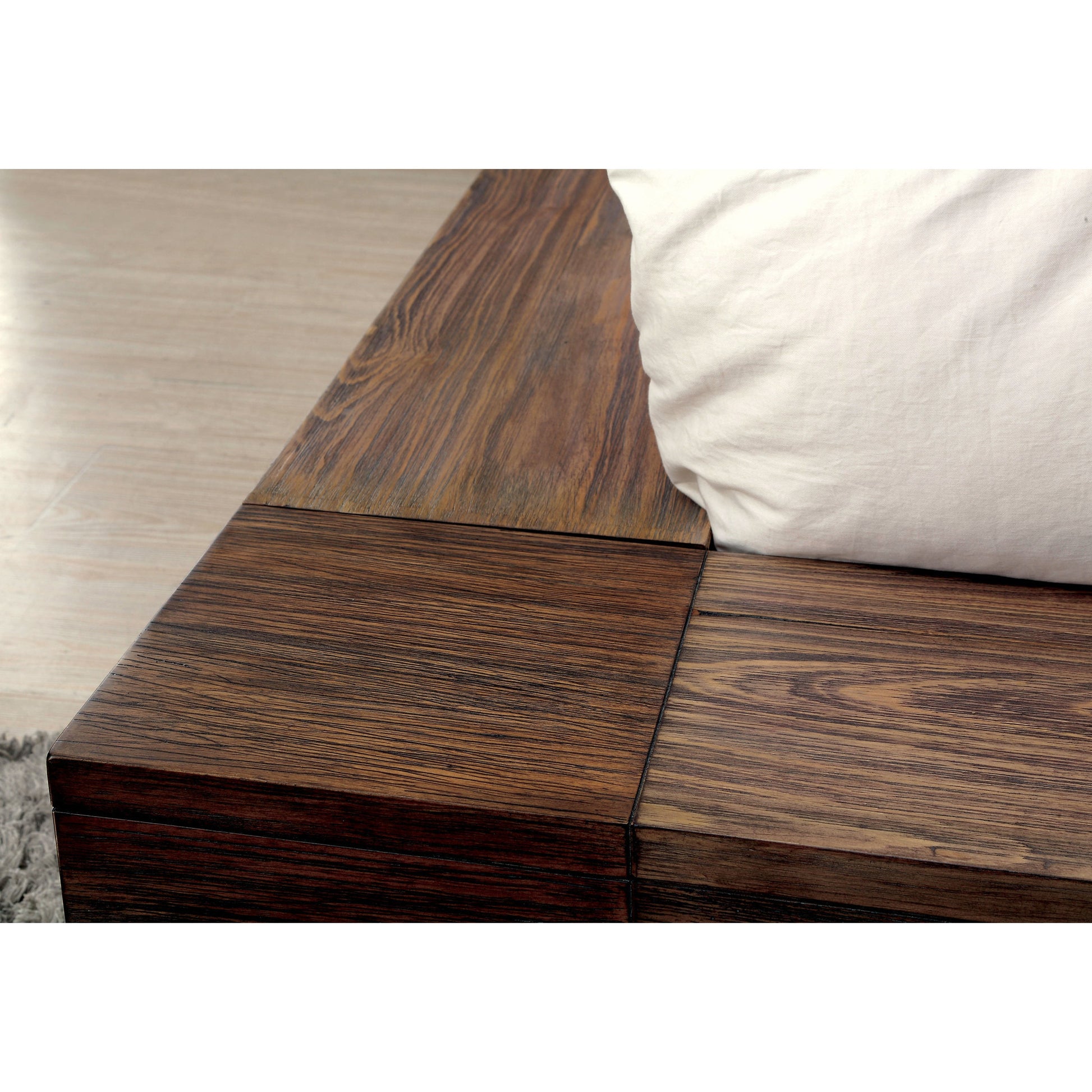 Moline II Transitional Low Profile California King Storage Platform Bed in Rustic Natural Tone - living-essentials