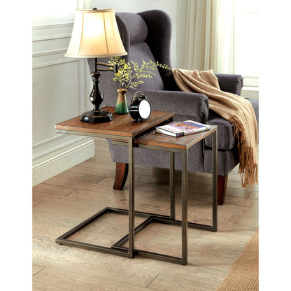 Vania Industrial Rectangular Nesting Table Set in Medium Weathered Oak - living-essentials