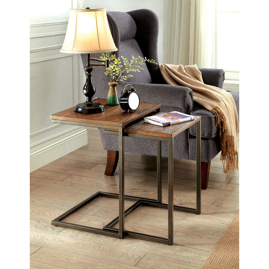 Vania Industrial Rectangular Nesting Table Set in Medium Weathered Oak - living-essentials
