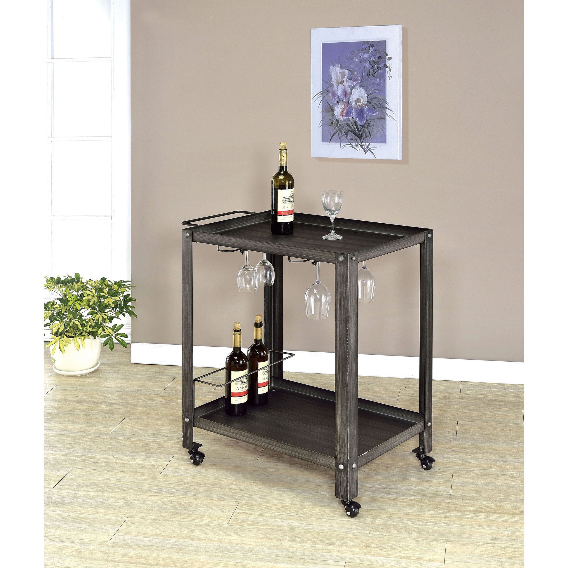 Ridlon Transitional Metal Serving Cart in Black and Brushed Silver - living-essentials