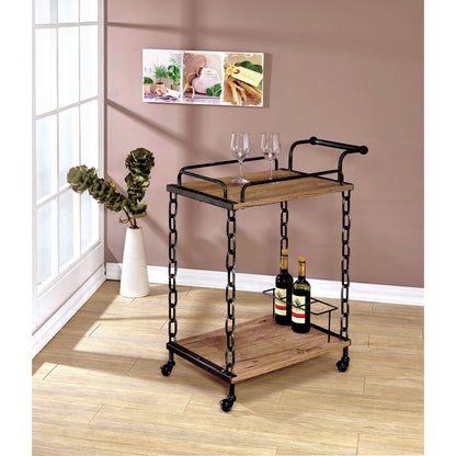 Etenwood Contemporary Chain Link Serving Cart in Powder Coated Black and Brushed Silver - living-essentials