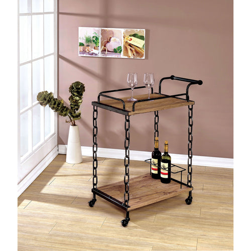 Etenwood Contemporary Chain Link Serving Cart in Powder Coated Black and Brushed Silver - living-essentials