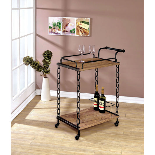 Etenwood Contemporary Chain Link Serving Cart in Powder Coated Black and Brushed Silver - living-essentials