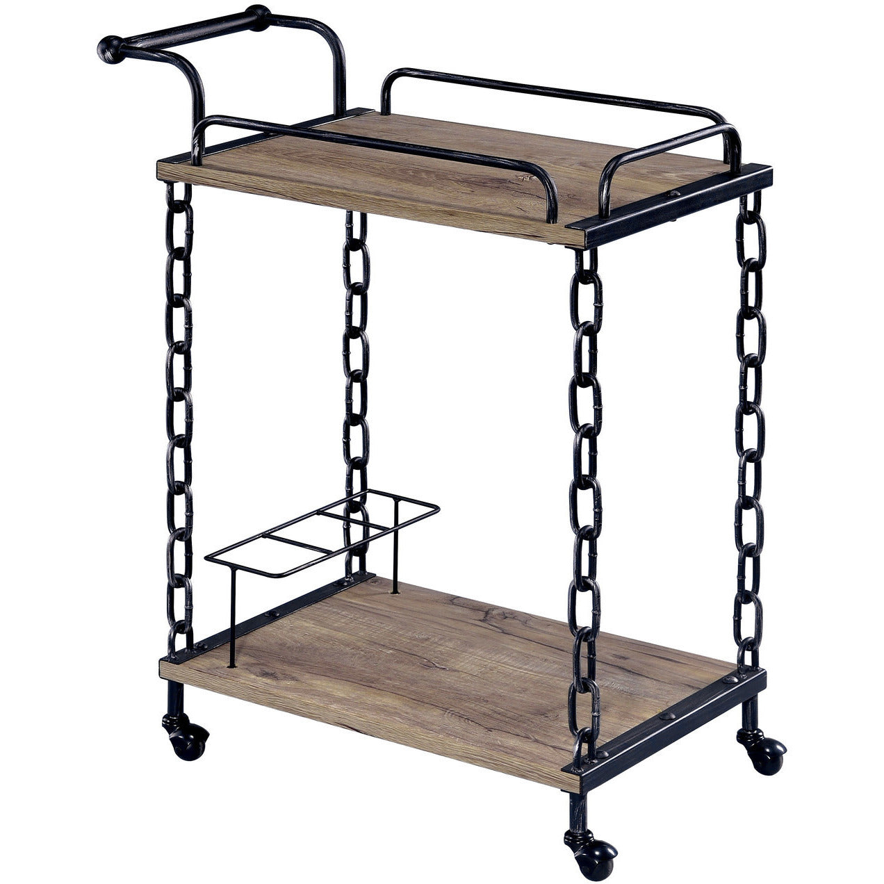 Etenwood Contemporary Chain Link Serving Cart in Powder Coated Black and Brushed Silver - living-essentials