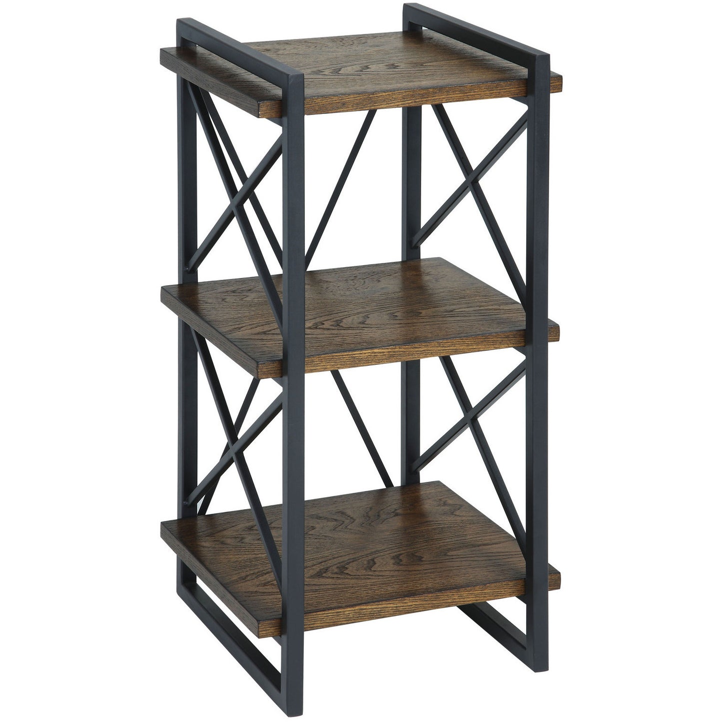Donte I Transitional 3-Tier Display Shelf in Medium Weathered Oak - living-essentials