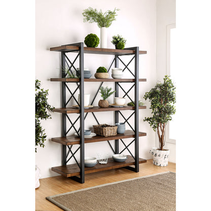 Donte V Transitional 5-Tier Display Shelf in Medium Weathered Oak - living-essentials
