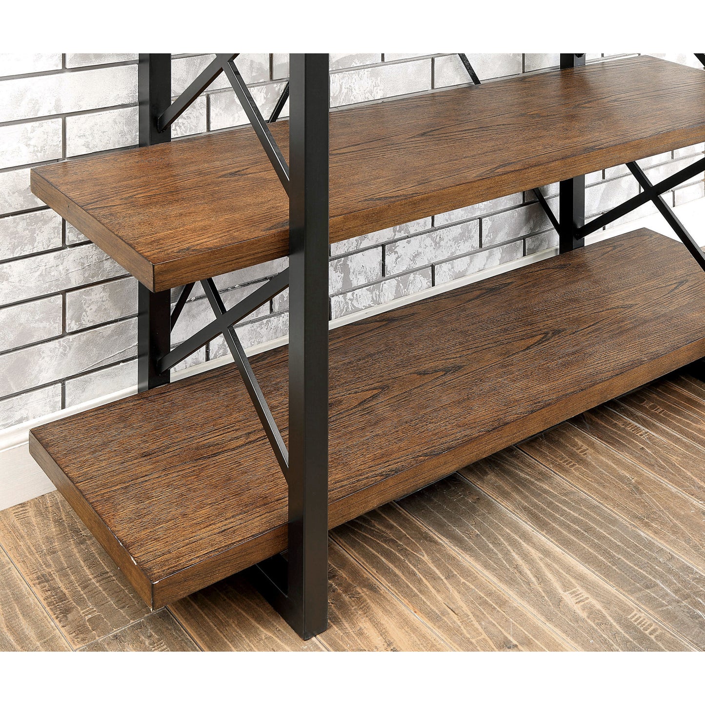 Donte V Transitional 5-Tier Display Shelf in Medium Weathered Oak - living-essentials