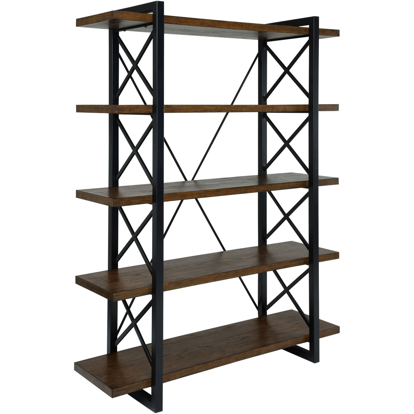 Donte V Transitional 5-Tier Display Shelf in Medium Weathered Oak - living-essentials