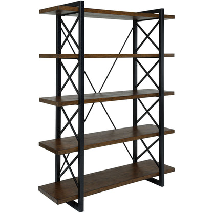 Donte V Transitional 5-Tier Display Shelf in Medium Weathered Oak - living-essentials