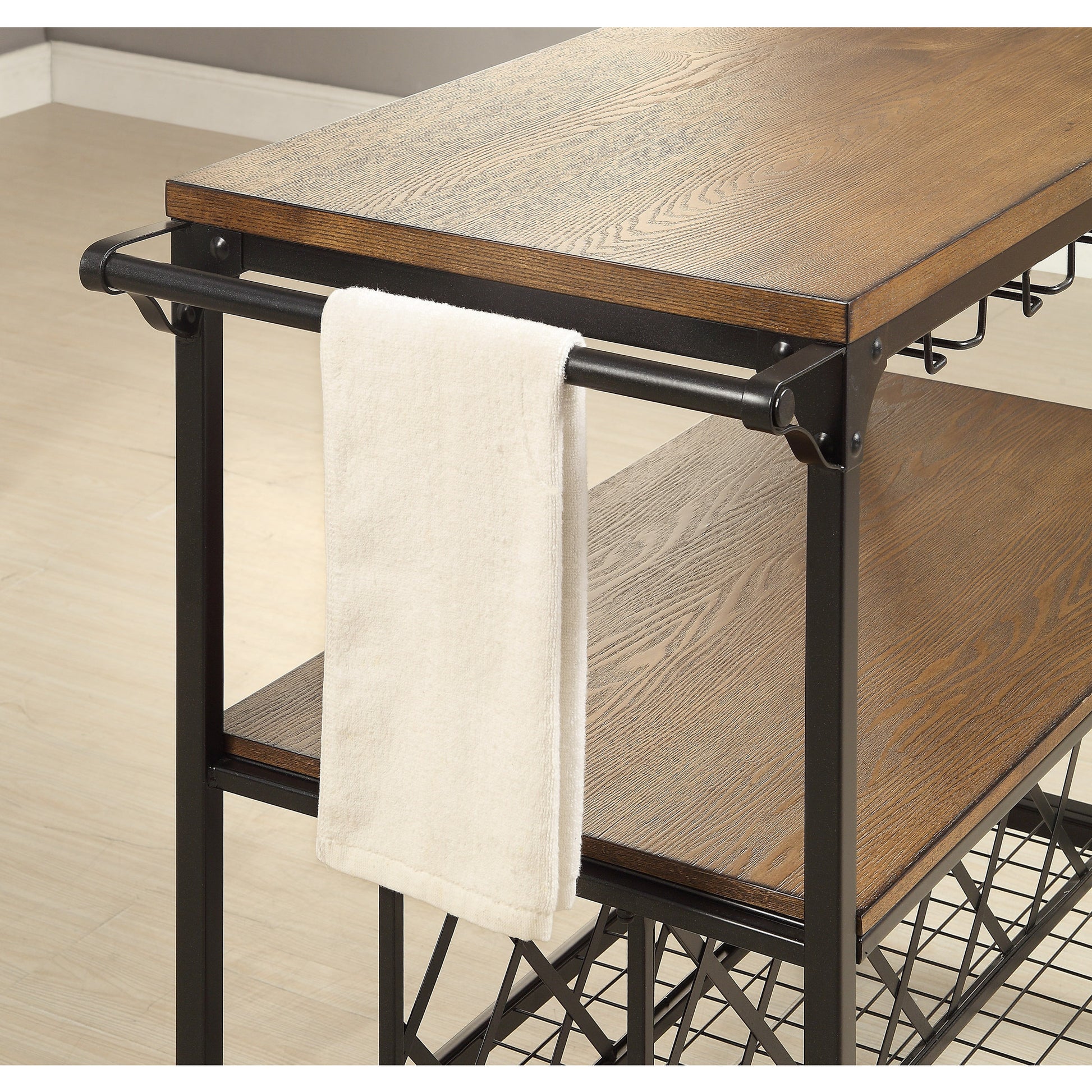Lewis Industrial Serving Cart with Wine Rack in Medium Oak - living-essentials
