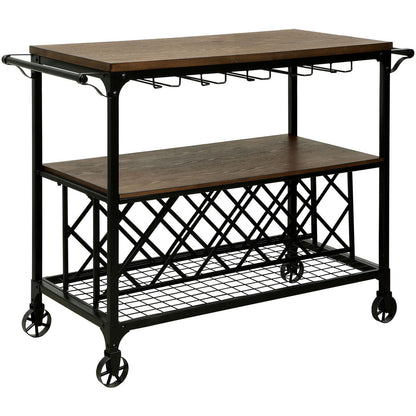 Lewis Industrial Serving Cart with Wine Rack in Medium Oak - living-essentials