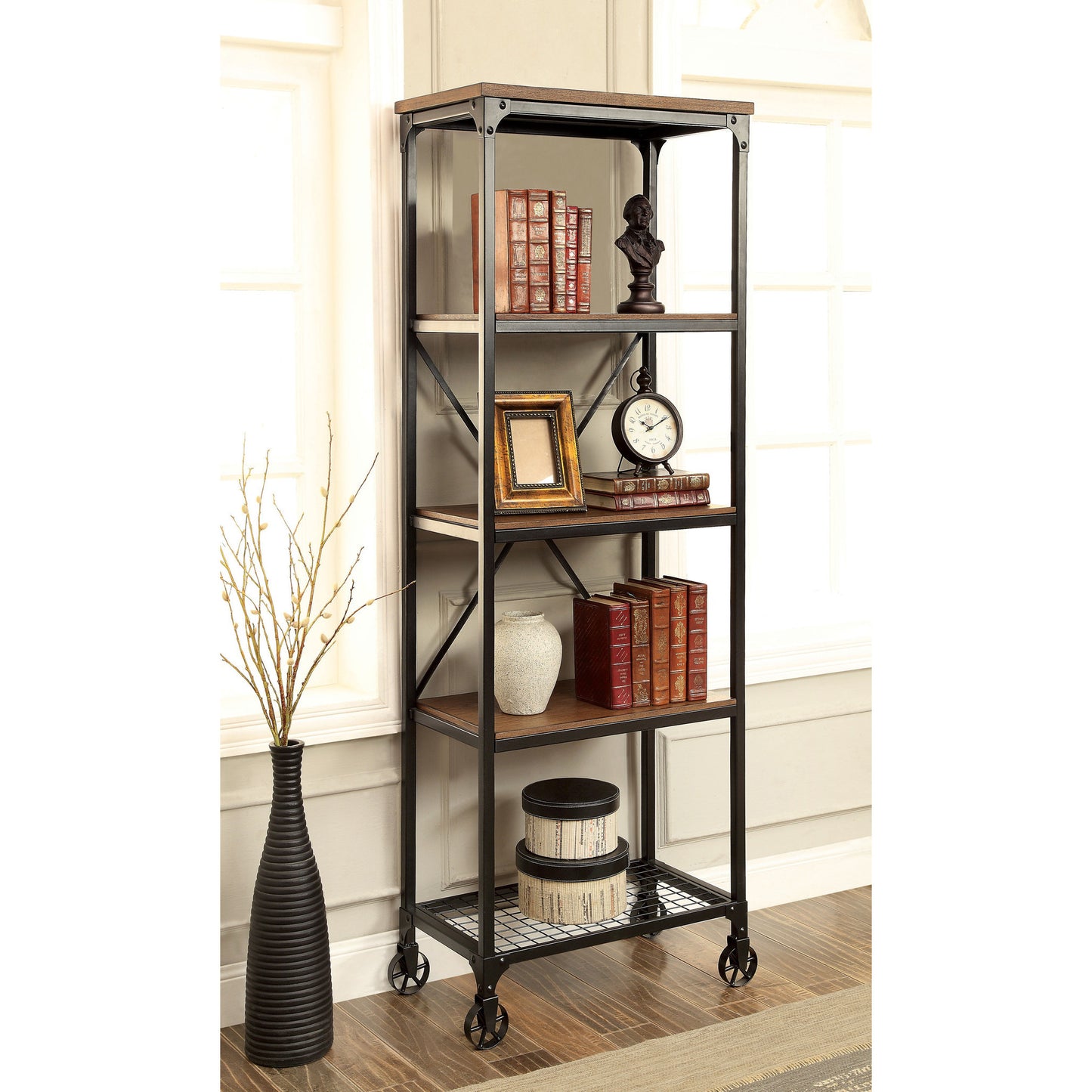Noelia Industrial Small Bookshelf in Medium Oak - living-essentials