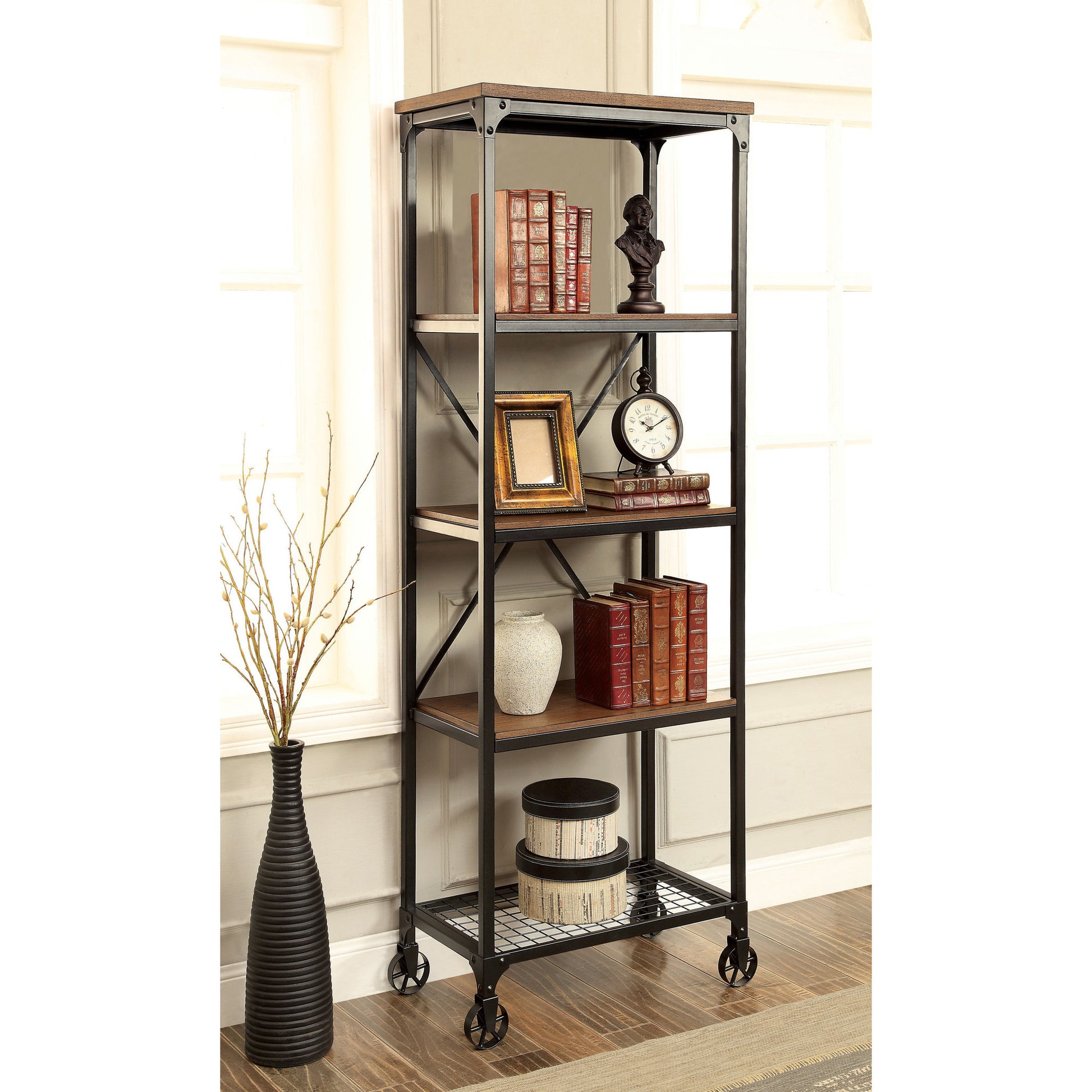 Noelia Industrial Small Bookshelf in Medium Oak - living-essentials