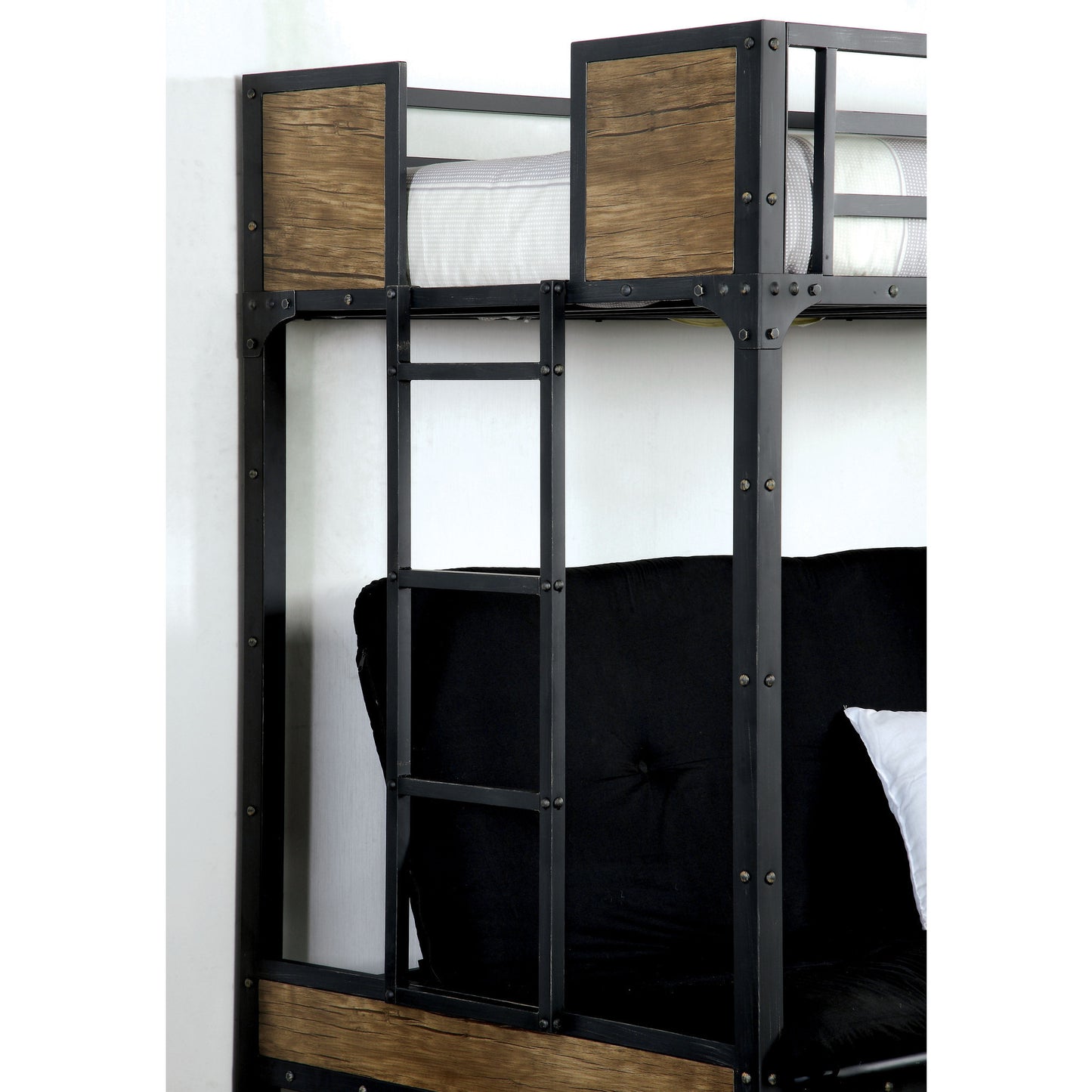 Joie Industrial Twin Over Futon Bunk Bed in Black - living-essentials