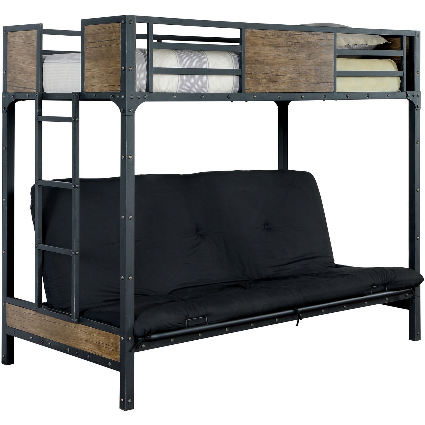 Joie Industrial Twin Over Futon Bunk Bed in Black - living-essentials