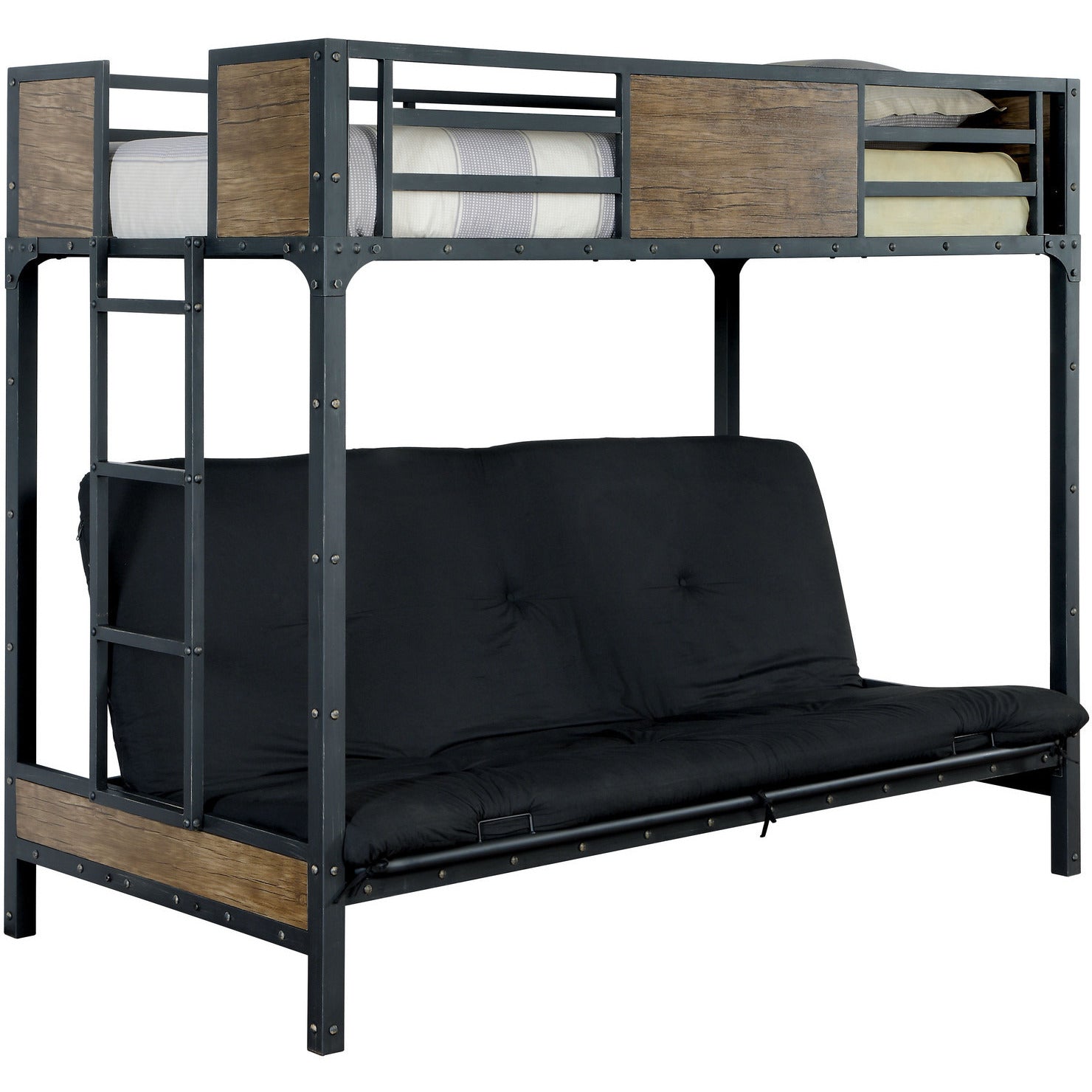 Joie Industrial Twin Over Futon Bunk Bed in Black - living-essentials