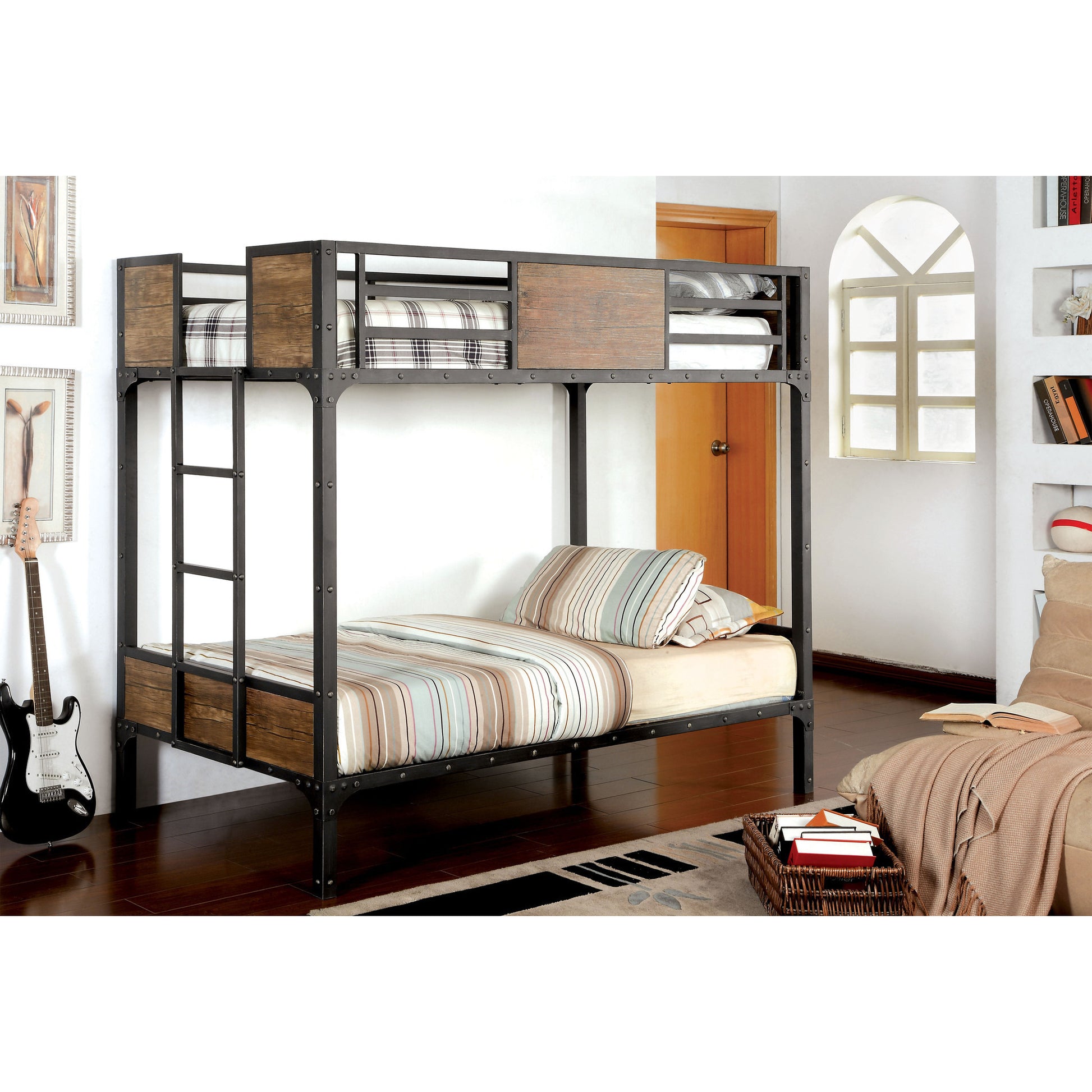 Joie Industrial Twin Over Twin Bunk Bed in Black - living-essentials