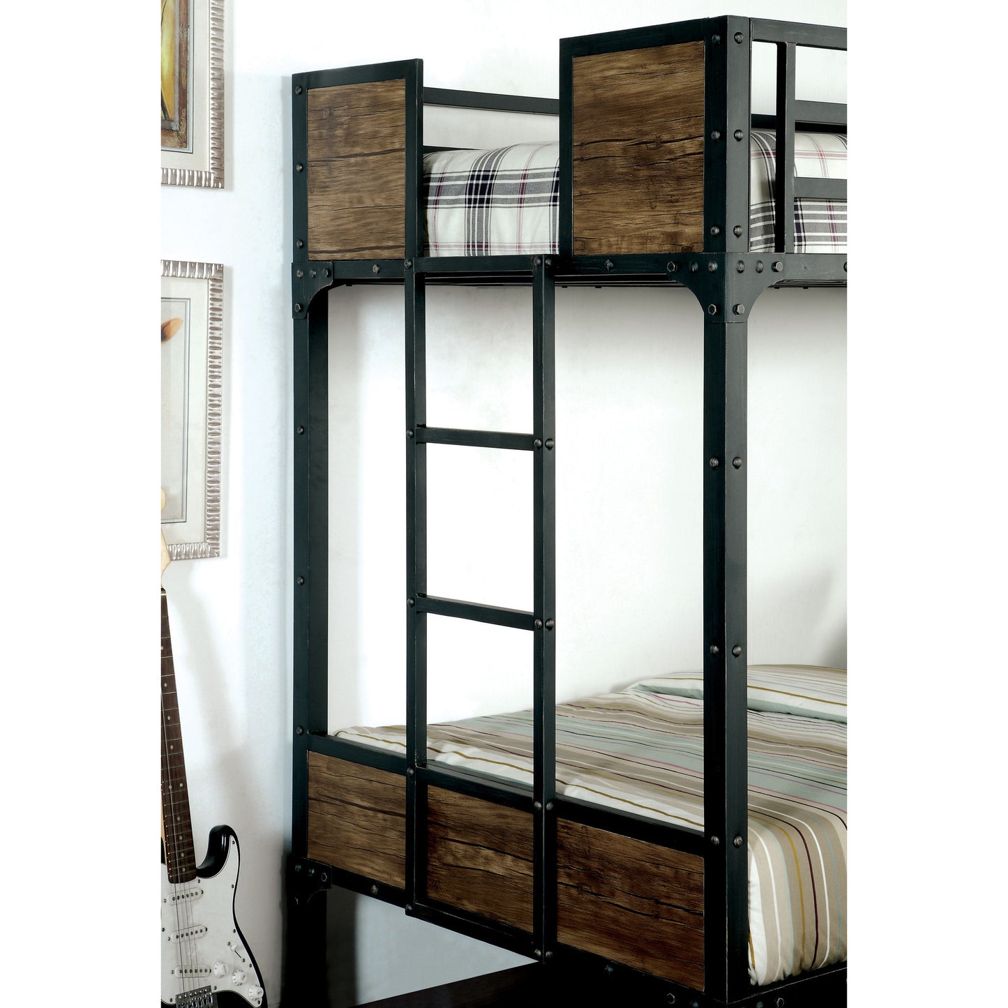 Joie Industrial Twin Over Twin Bunk Bed in Black - living-essentials