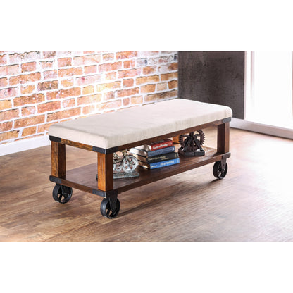 Artie Industrial Fabric Bench in Ivory and Light Oak - living-essentials