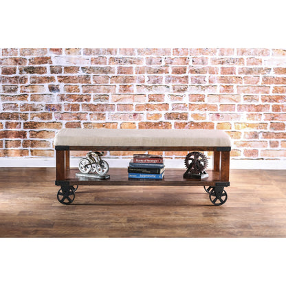 Artie Industrial Fabric Bench in Ivory and Light Oak - living-essentials
