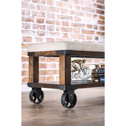 Artie Industrial Fabric Bench in Ivory and Light Oak - living-essentials