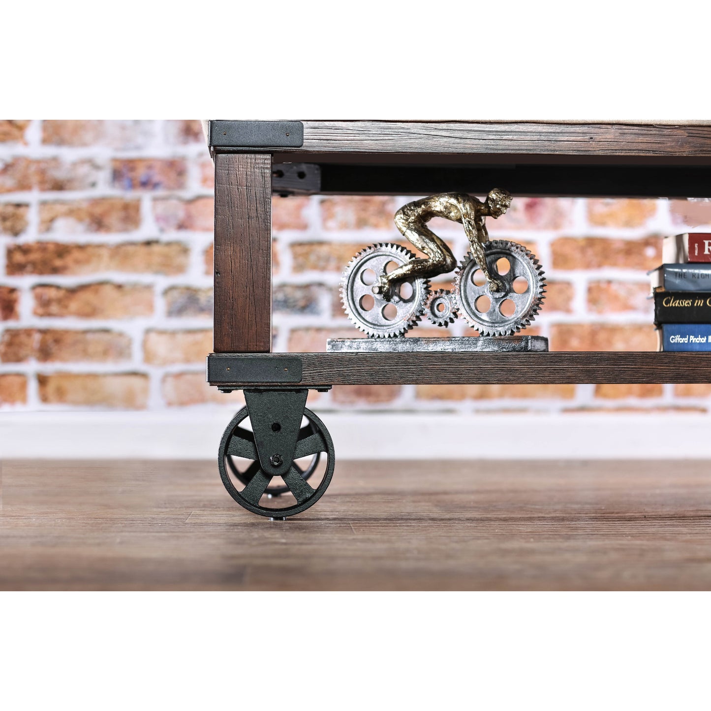 Artie Industrial Fabric Bench in Ivory and Light Oak - living-essentials