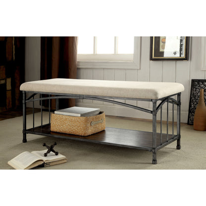 Horace Industrial Fabric Bench in Ivory and Dark Oak - living-essentials