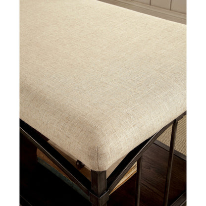 Horace Industrial Fabric Bench in Ivory and Dark Oak - living-essentials