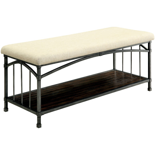 Horace Industrial Fabric Bench in Ivory and Dark Oak - living-essentials