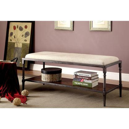 Sondra Industrial Metal Frame Bench in Ivory and Light Oak - living-essentials