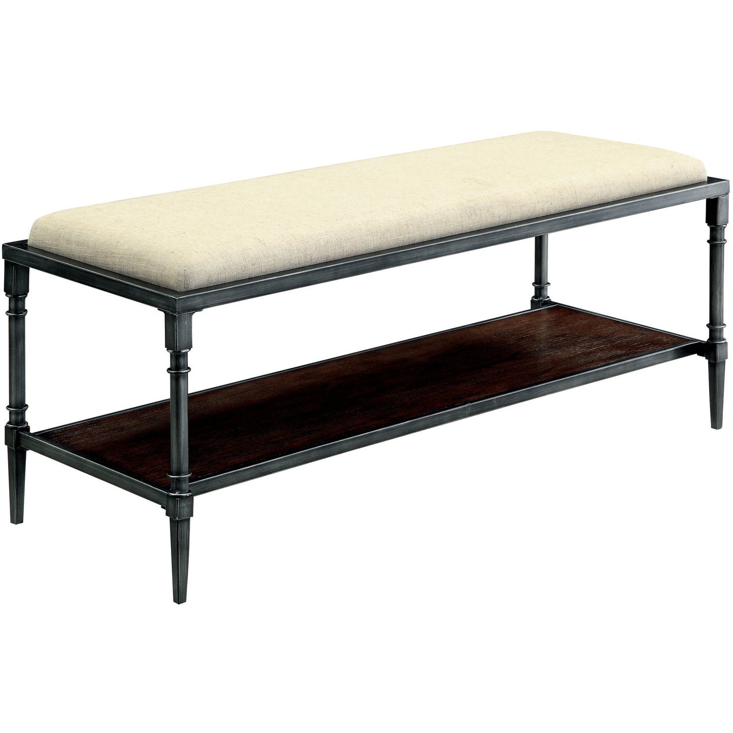 Sondra Industrial Metal Frame Bench in Ivory and Light Oak - living-essentials