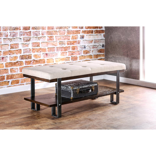 Lonnie Contemporary Tufted Bench in Ivory and Dark Oak - living-essentials