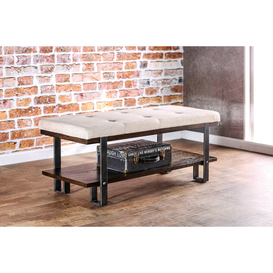 Lonnie Contemporary Tufted Bench in Ivory and Dark Oak - living-essentials