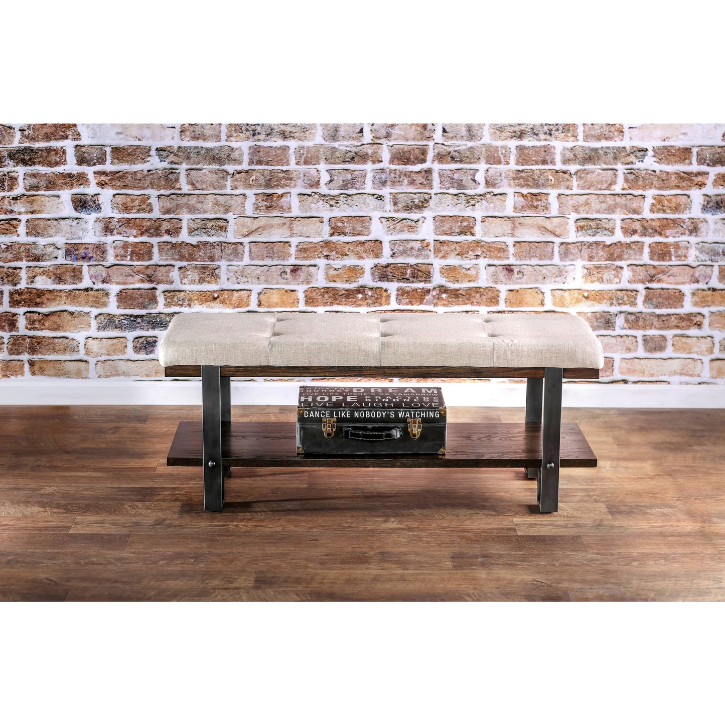 Lonnie Contemporary Tufted Bench in Ivory and Dark Oak - living-essentials