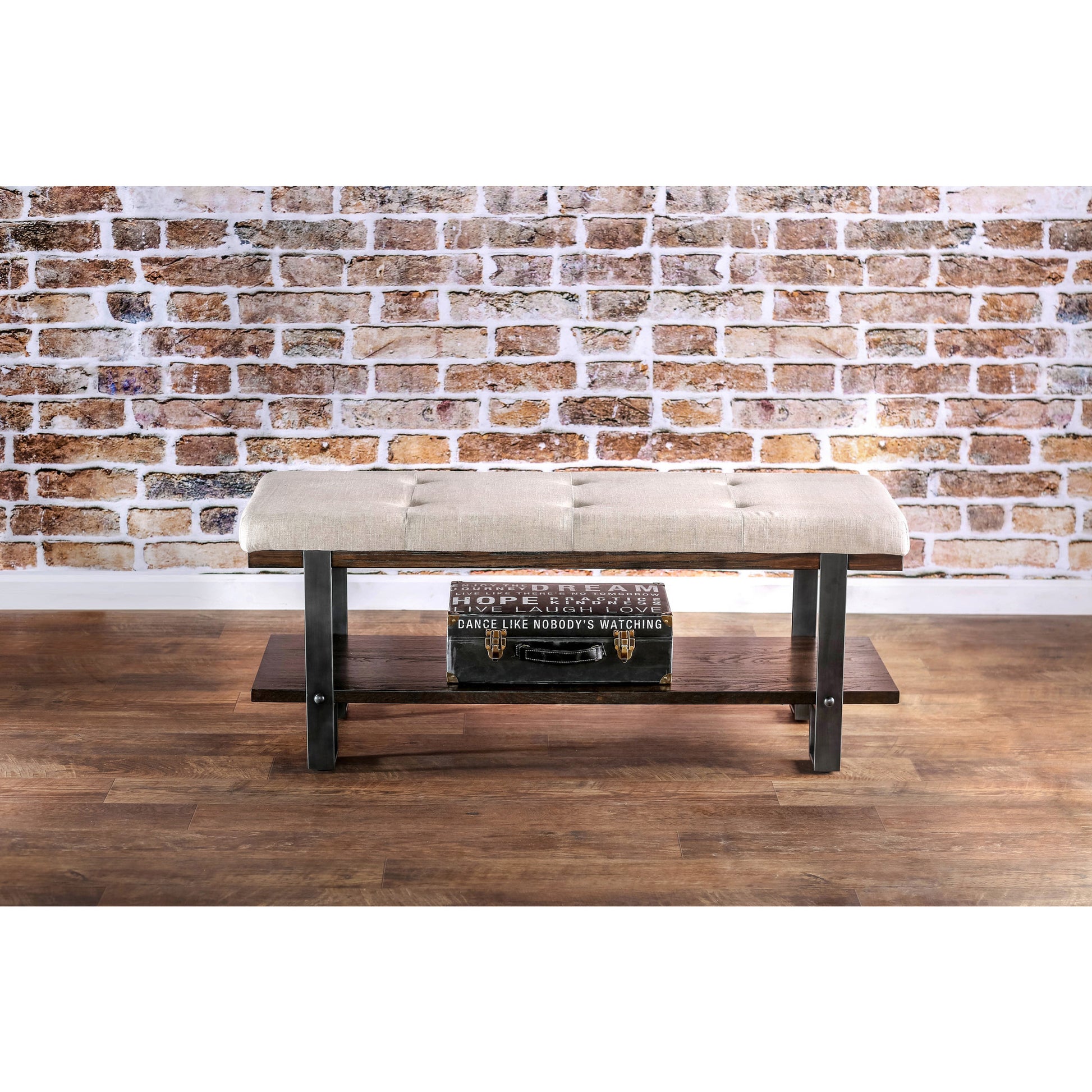 Lonnie Contemporary Tufted Bench in Ivory and Dark Oak - living-essentials