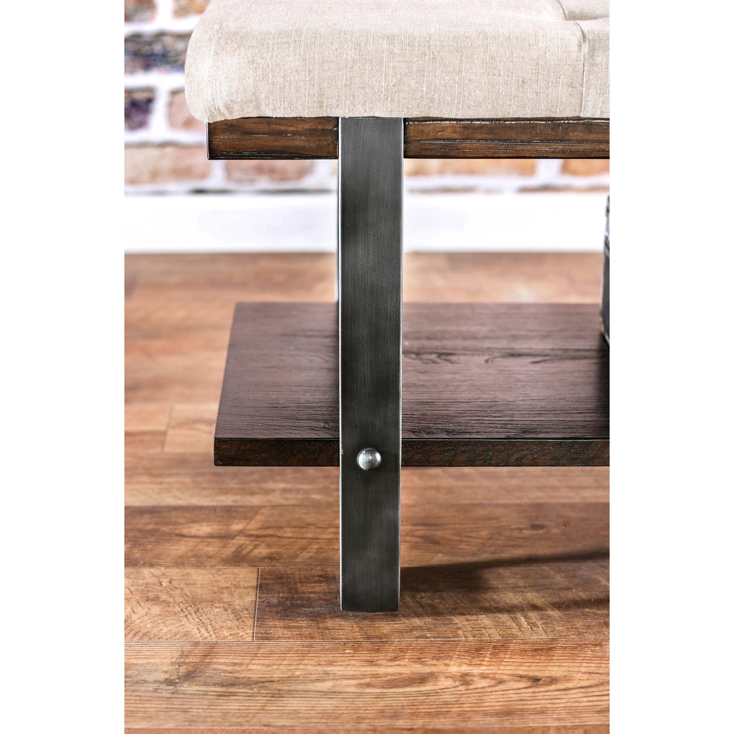 Lonnie Contemporary Tufted Bench in Ivory and Dark Oak - living-essentials