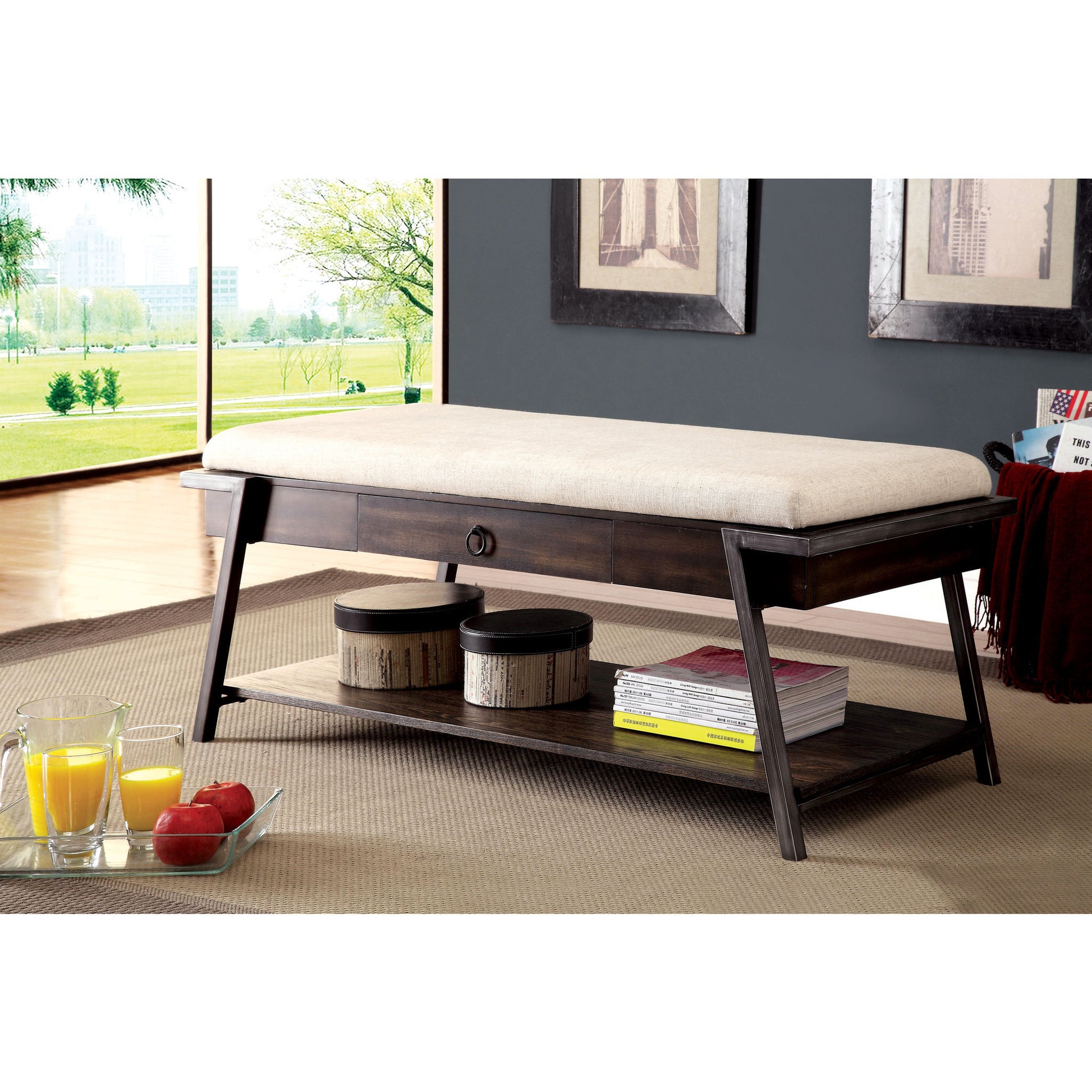 Gianna Industrial Storage Bench in Ivory and Dark Oak - living-essentials