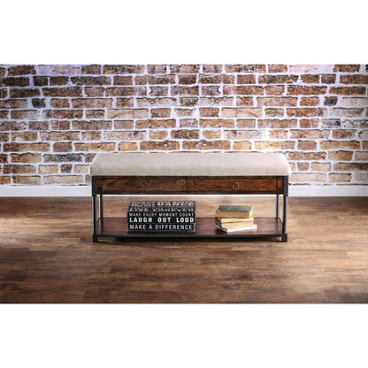 Cordell Industrial Storage Bench in Ivory and Light Oak - living-essentials