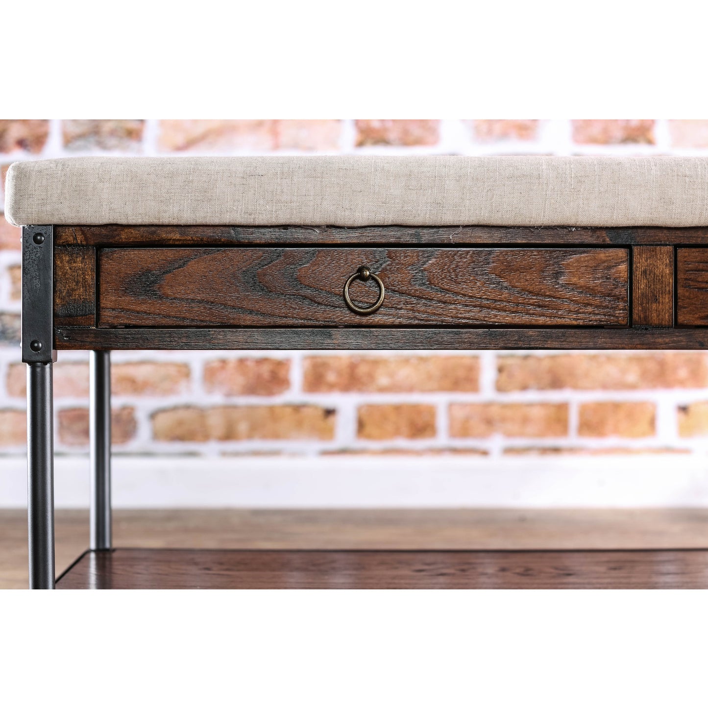 Cordell Industrial Storage Bench in Ivory and Light Oak - living-essentials