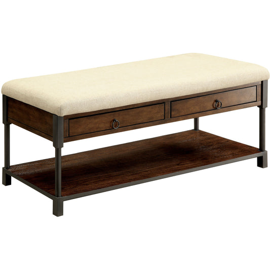 Cordell Industrial Storage Bench in Ivory and Light Oak - living-essentials
