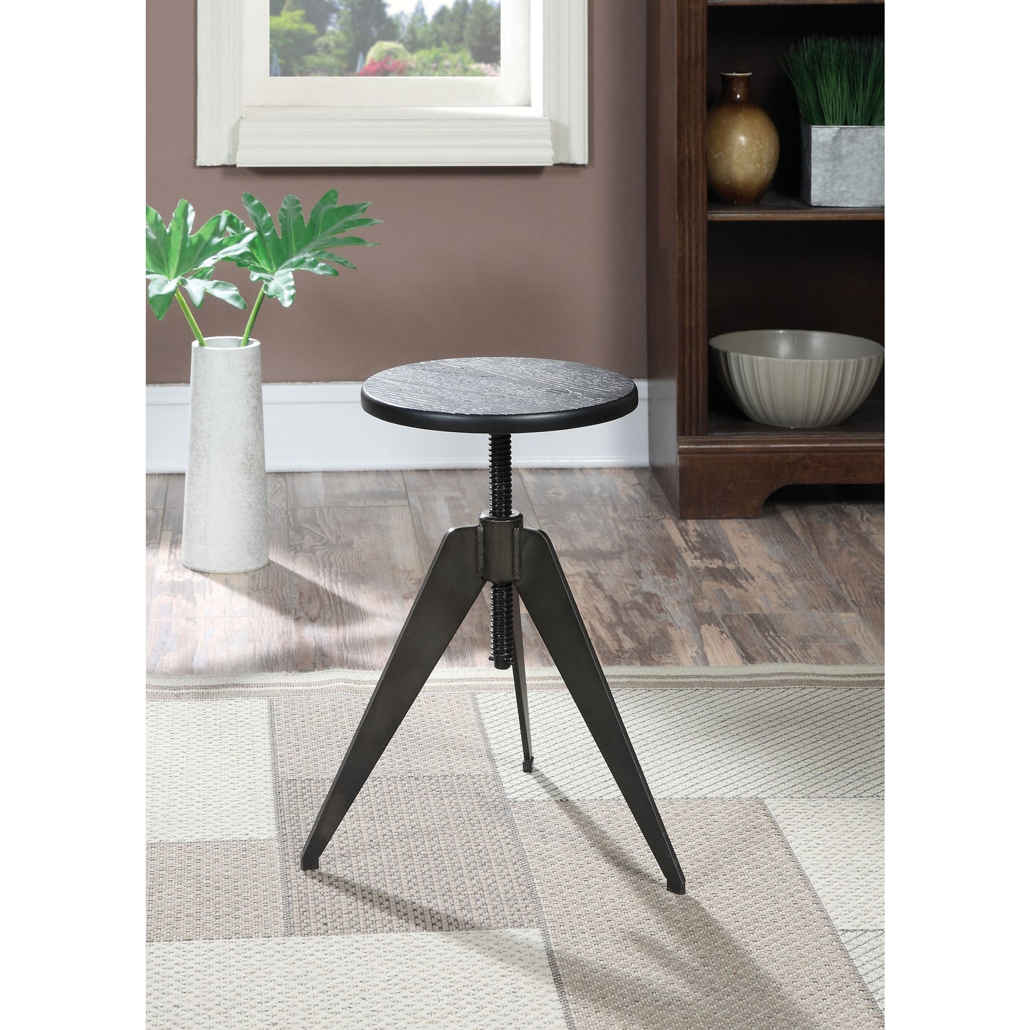 Tennie Industrial Round Swivel Bar Stool in Dark Brown - living-essentials