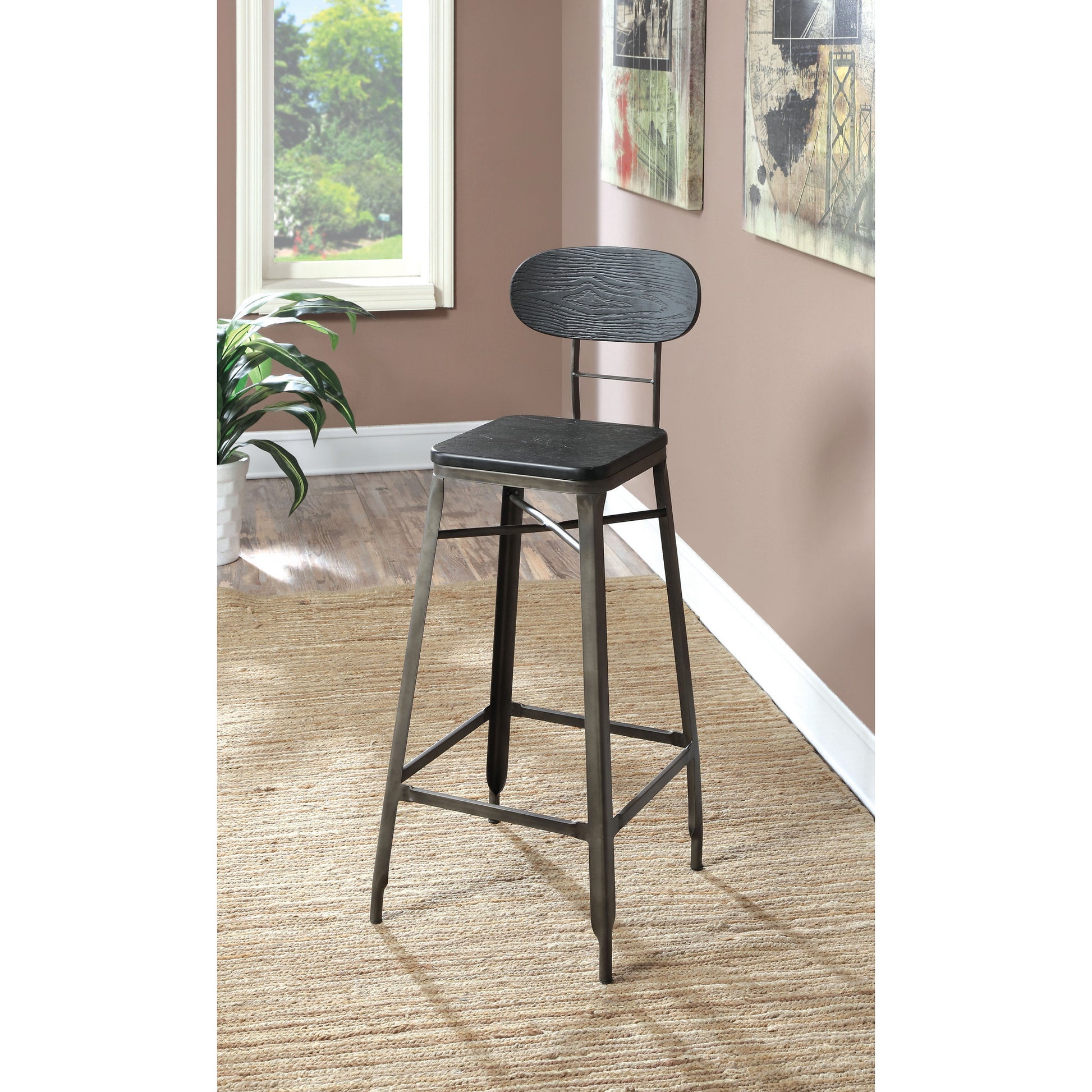 Privett Industrial 29-Inch Bar Chair (Set of 2) in Dark Steel - living-essentials