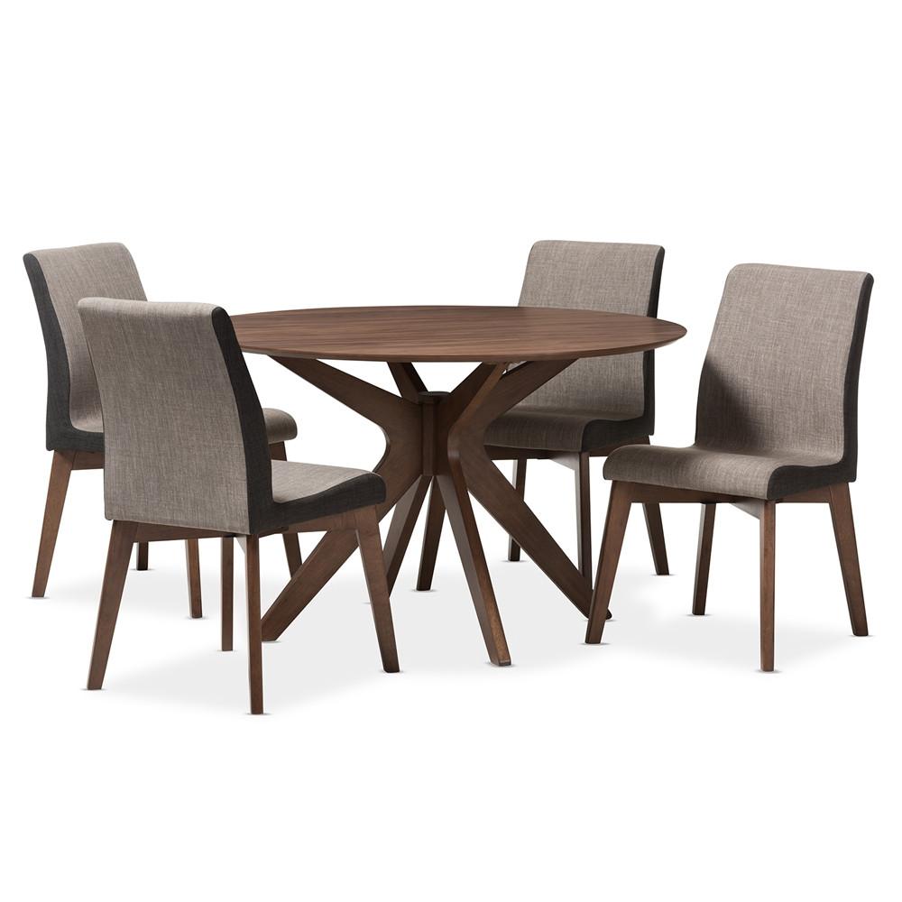 Kimberly Mid-Century Modern Walnut Wood Round 5-Piece Dining Set - living-essentials