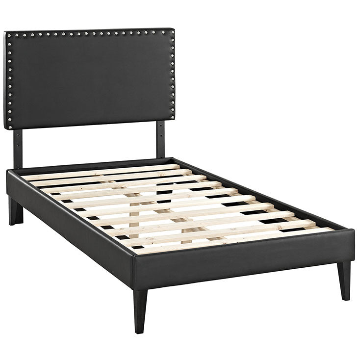 Lyka Twin Vinyl Platform Bed with Squared Tapered Legs - living-essentials