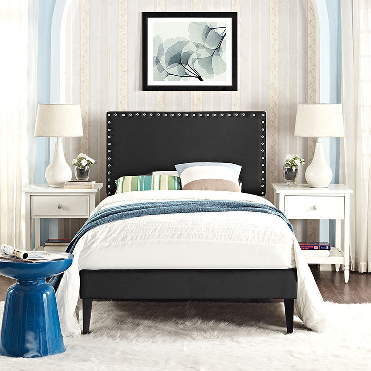 Lyka Twin Vinyl Platform Bed with Squared Tapered Legs - living-essentials