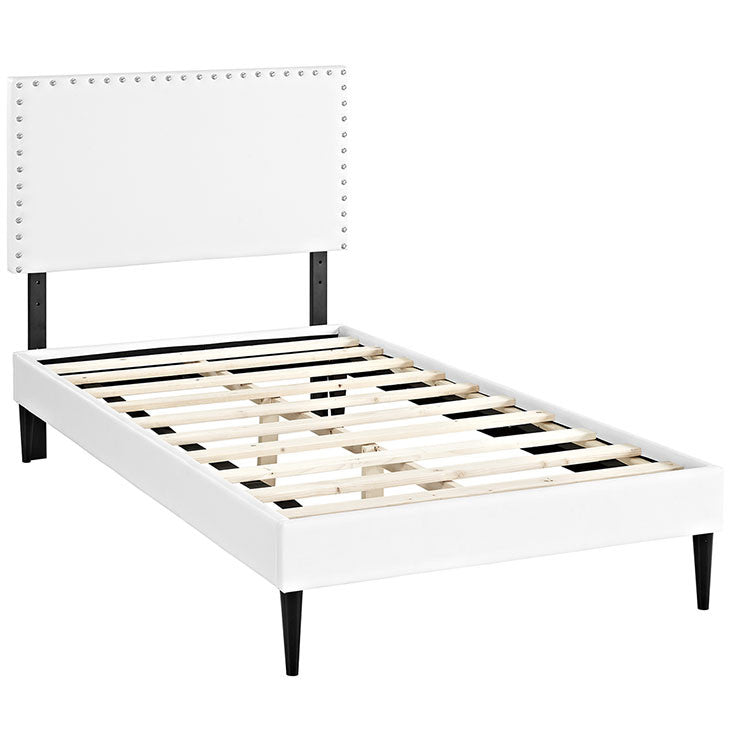 Lyka Twin Vinyl Platform Bed with Round Tapered Legs - living-essentials