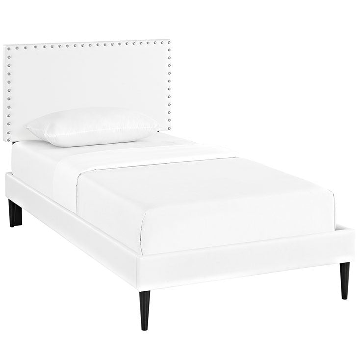 Lyka Twin Vinyl Platform Bed with Round Tapered Legs - living-essentials